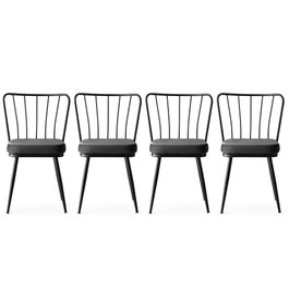 Hanah Home Yıldız - 942 V4 Juego de 4 sillas de terciopelo negro